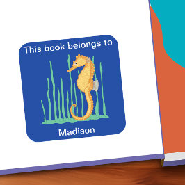 Niedliches Seepferd, das zu Buchzeichen gehört Quadratischer Aufkleber