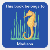 Niedliches Seepferd, das zu Buchzeichen gehört Quadratischer Aufkleber (Vorderseite)