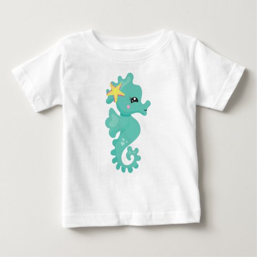Niedliches Seepferd, grünes Seepferd, Starfish, He Baby T-shirt (Vorderseite)