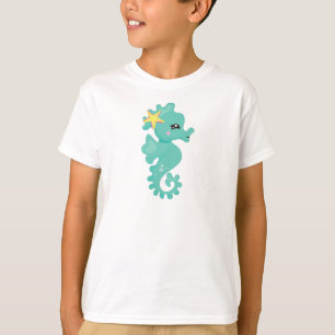 Niedliches Seepferd, grünes Seepferd, Starfish, He T-Shirt