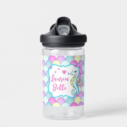 Niedliches Seepferd Mermaid Scales Ocean Theme Nam Trinkflasche (Vorne)