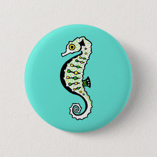 Niedliches SEEPFERD - Natur - Aqua Button