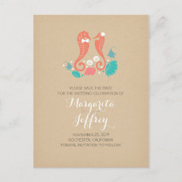 Niedliches Seepferd-Pärchen Strand Save the Date P Ankündigungspostkarte