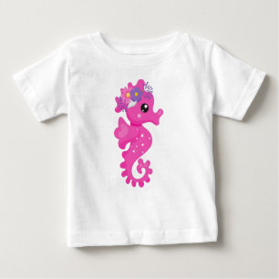Niedliches Seepferd, rosa Seepferd, Blume, Seashel Baby T-shirt