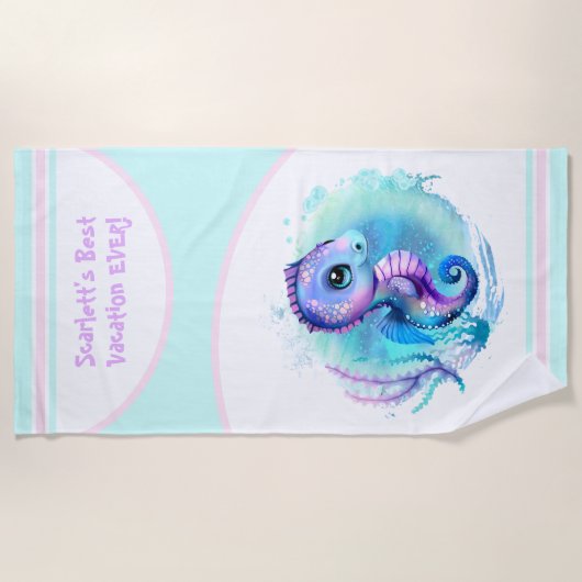 Niedliches Seepferd Sommerurlaub Personalisiert Gi Strandtuch (Vorderseite)