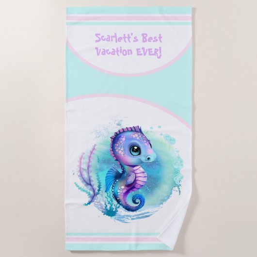 Niedliches Seepferd Sommerurlaub Personalisiert Gi Strandtuch (Vorderseite)