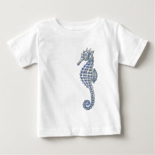 Niedliches Seepferd Tattoo in Blau und Grau Baby T-shirt