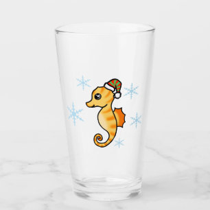 Niedliches Seepferdchen Winter-Schneeflocke Feiert Glas