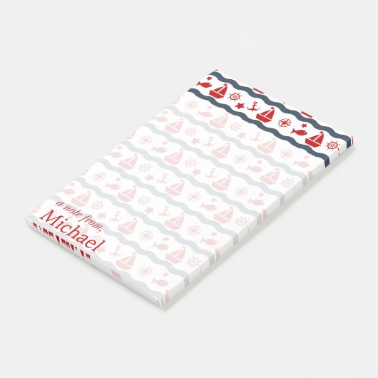 Niedliches Seeschifffahrtsmuster| Name hinzufügen Post-it Klebezettel (angewinkelt)