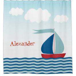 Niedliches Segelboot auf Wasser, Personalisierte n Duschvorhang