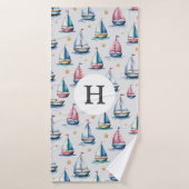 Niedliches Segelboot mit Wasserfarbe und Name Kind Badehandtuch (Badehandtuch)