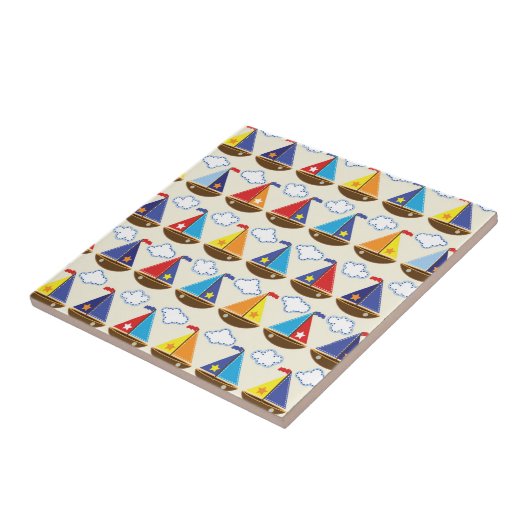 Niedliches Segelboot Muster 2 Fliese (Seite)