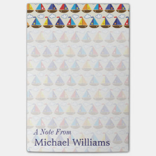 Niedliches Segelboot-Muster   addieren Ihren Namen Post-it Klebezettel
