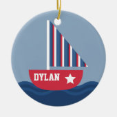 Niedliches Segelboot nautisch für Kinder Keramikornament (Vorne)