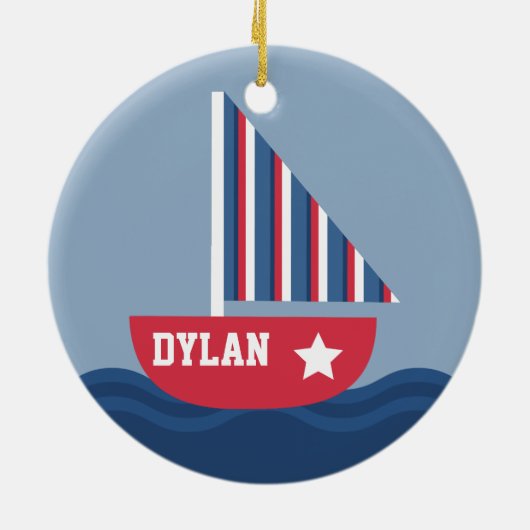 Niedliches Segelboot nautisch für Kinder Keramikornament (Hinten)