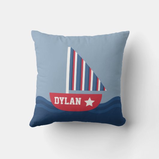 Niedliches Segelboot nautisch für Kinderraum Kissen (Rückseite)