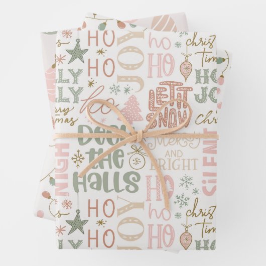 Niedliches Set Pink und Sage Grün Weihnachten Geschenkpapier Set (Beispiel)