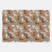 Niedliches Set von 3 Hunden und Pfauen Geschenkpapier Set (Vorderseite)