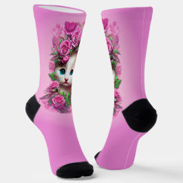 Niedliches Shabby Chic Kitten, Rosa Rose Socken