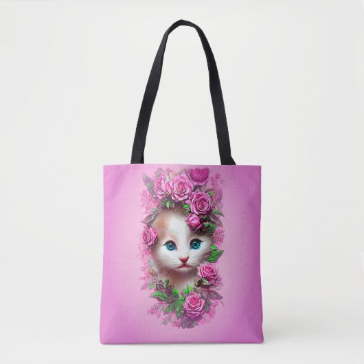 Niedliches Shabby Chic Kitten, Rosa Rose Tasche (Vorderseite)