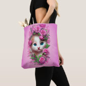 Niedliches Shabby Chic Kitten, Rosa Rose Tasche (Von Nahem)