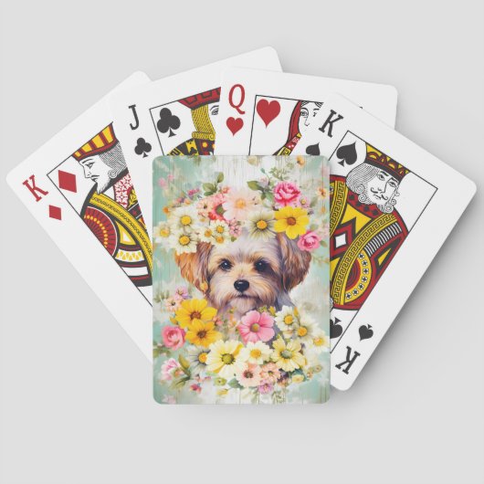 Niedliches Shabby Chic Malteser Hunde Blume Spielkarten (Rückseite)