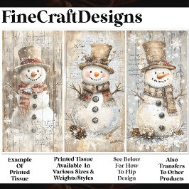 Niedliches Shabby Chic Snowmen Beige AL8 Decoupage Seidenpapier