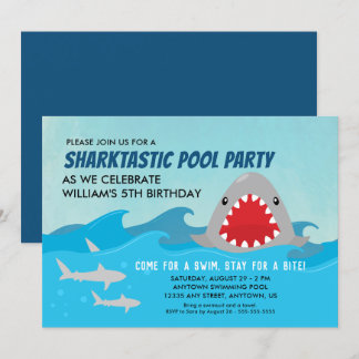 Niedliches Shark Pool Party | Boys Birthday Party Einladung