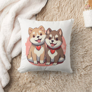 Niedliches Shiba Inu Dog Couple in Liebe Kissen