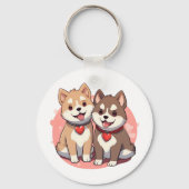 Niedliches Shiba Inu Dog Couple in Liebe Schlüsselanhänger (Vorderseite)
