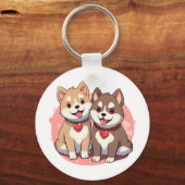 Niedliches Shiba Inu Dog Couple in Liebe Schlüsselanhänger (Rückseite)