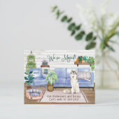 Niedliches sibirisches Husky Cosy New Zuhause Movi Ankündigungspostkarte (Stehend Vorderseite)