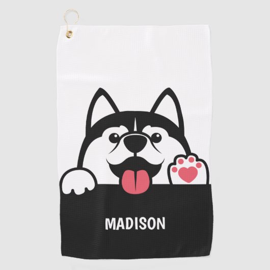 Niedliches sibirisches Husky individuelle Name Golfhandtuch (Vorderseite)
