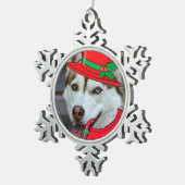 Niedliches sibirisches Husky Schneeflocken Zinn-Ornament (Rechts)