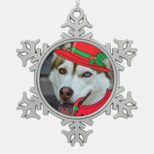Niedliches sibirisches Husky Schneeflocken Zinn-Ornament