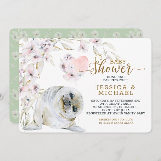 Niedliches Siegel Gender Neutral Baby Dusche Einladung (Vorne/Hinten)