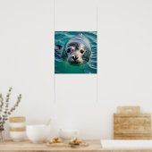 Niedliches Siegel mit Kopf aus dem Wasser Poster (Küche)