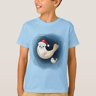 Niedliches Siegel mit Weihnachtsmannmütze Gruß W T-Shirt