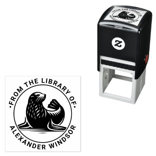 Niedliches Siegel Pay #1 Round Library Book Name Permastempel (Beispiel)