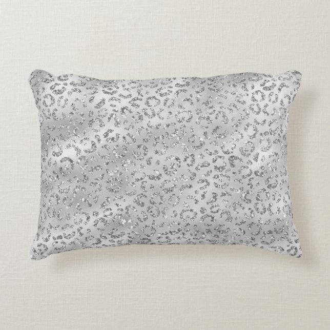 Niedliches Silbergeflecht Leopard-Skin Druckmuster Dekokissen (Vorderseite)