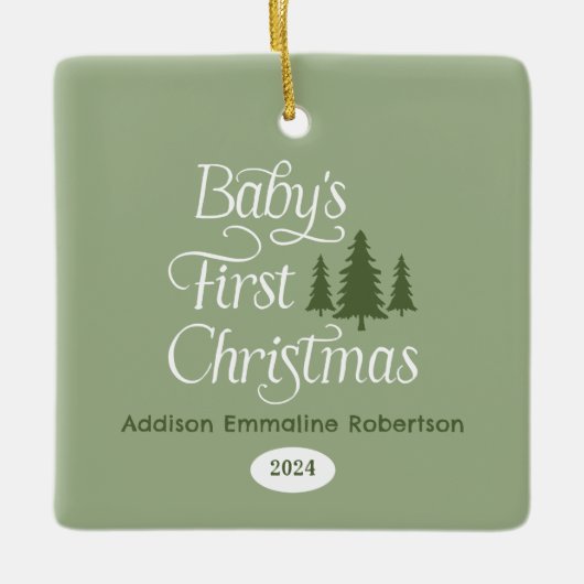Niedliches Simple Sage White Baby's 1. Weihnachten Keramikornament (Vorderseite)