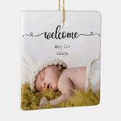 Niedliches Simple Welcome Baby Birth Foto Keramikornament (Rechts)