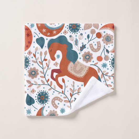 Niedliches skandinavisches Pferd Badhandtuch Set (Waschlappen)