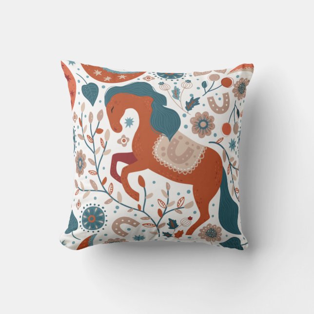 Niedliches skandinavisches Pferd Kissen (Vorderseite)