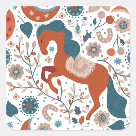 Niedliches skandinavisches Pferd Quadratischer Aufkleber (Vorderseite)