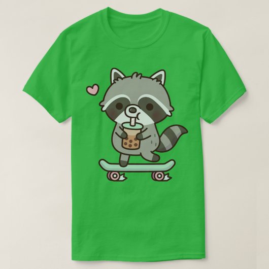 Niedliches Skateboarden Raccoon trinken Boba Tee (Design vorne)