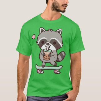 Niedliches Skateboarden Raccoon trinken Boba Tee