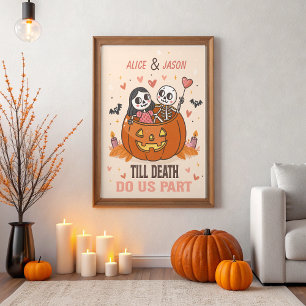 Niedliches Skeleton Halloween Hochzeitsjubiläum Poster