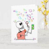 Niedliches Skelett, das Blasen von Blasen in Wind  Karte (Gelbe Blume)