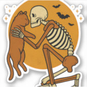 Niedliches Skelett, das Katzen-Gothic-Halloween-De Aufkleber (Vorderseite)